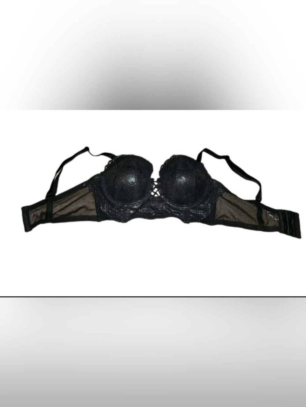 Ambrielle Black Lace Balconette Bra with Crisscross Front